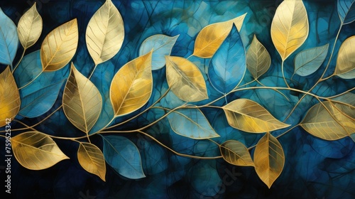 golden leaves in midnight blue