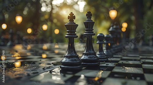 A Chess Game Strategy Concept, Chessboard with Pieces in Strategic Position, Intellectual Challenge and Decision Making, Mind Sport Competition, Intelligence and Tactics, Generative AI