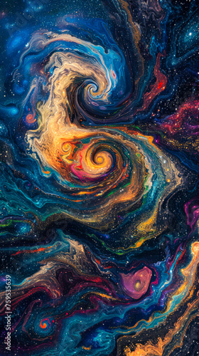 A gavotte of galaxies swirling in the cosmos, drawn, mobile phone wallpaper