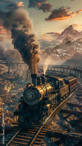 A landscape dominated by massive, steam-powered locomotives. mobile phone wallpaper,