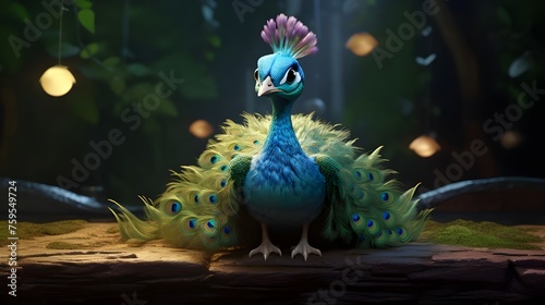  a cute little Peacock in Disney cartoon style. Generative AI Pro Photo 