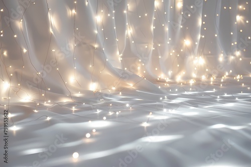 white backdrop. It should have multiple small LED lights scattered across to mimic the appearance of stars. The lights should vary in brightness 