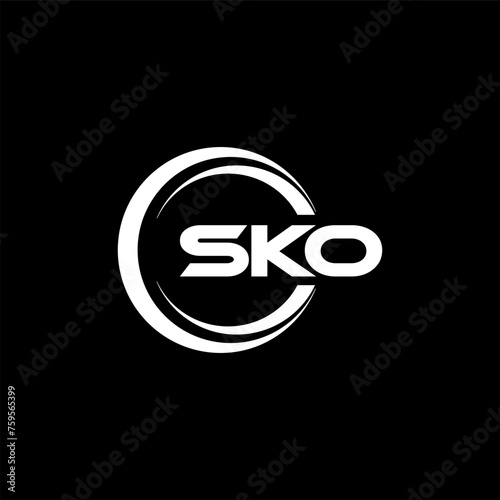 SKO letter logo design with black background in illustrator, cube logo, vector logo, modern alphabet font overlap style. calligraphy designs for logo, Poster, Invitation, etc.