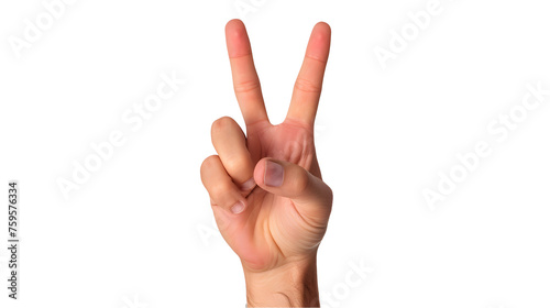 hand showing sign, two, peace, isolated on transparent background, PNG