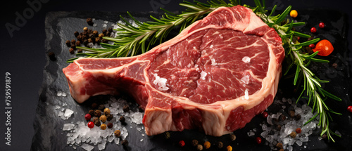 Dry aged Raw T-bone or porterhouse beef steak 