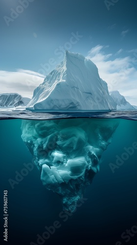 Majestic Iceberg Reflection in Serene Arctic Waters Under a Clear Blue Sky