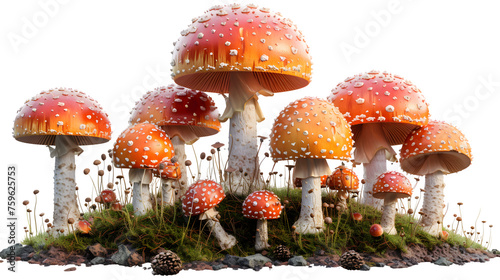Enchanted Forest Mushrooms on Transparent Background, PNG Design Element - Hand Edited Generative AI