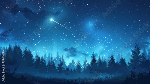 Beautiful background of a night starry dark blue sky with a meteorite flying in it