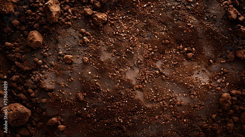High-resolution texture of brown soil with rocks. close-up shot conveying an earthy feel. perfect for backgrounds and natural designs. AI