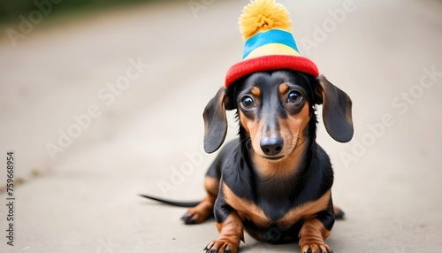 A Goofy Dachshund Wearing A Funny Hat