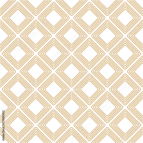 Seamless gold geometric square rhombus with striped lines pattern. Repeating pattern background for fabric, wallpaper, card, or wrapping paper. Vector illustration.