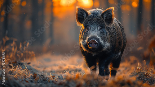 wildlife photography, authentic photo of a boar in natural habitat, taken with telephoto lenses, for relaxing animal wallpaper and more