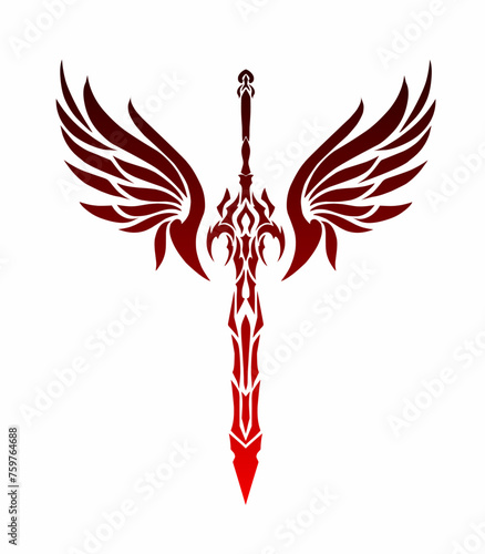 Illustration vector graphics of tribal art design sword with both wings suitable for elements, tattoos, ornaments