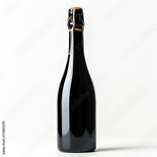 Red wine bottle with gold seal on white