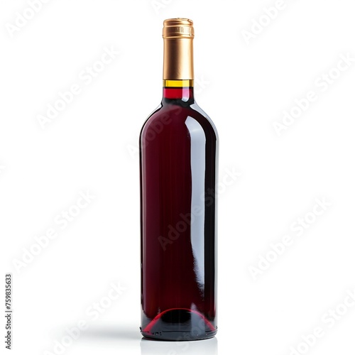 Red wine bottle with gold seal on white