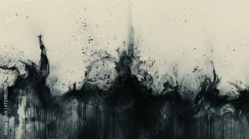 A monochrome image with white lines and splashes on a black background, creating sharp contrasts and directional movement. Concept: visualization of emptiness and detachment in psychology and art.