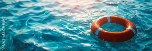 Red life preserver in the water. Travel, tourism and safety concept.