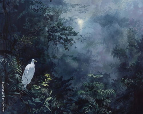 A South American Anhanga, protecting the wildlife, its ghostly figure appearing in the mist of the rainforest at dawn