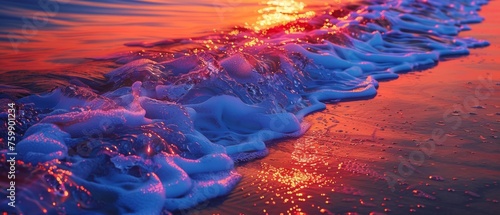 A sunset beach party with sand that glows in the dark and waves that play melodies