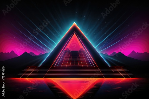 Neon Graphic pyramid 80s style.
