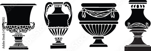 Ancient Greek amphora. Vase silhouettes set. various antique ceramic vases. ancient greek jars and amphorae silhouettes