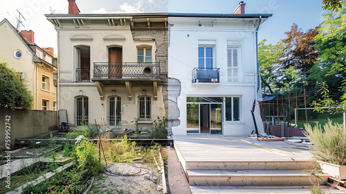 Renovated house, both before and after the restoration process. 