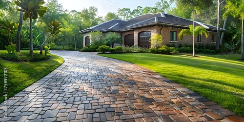 Enhancing Durability and Appearance with Protective Sealant on a Brick Driveway of a New Home. Concept Sealant Application, Brick Driveway, New Home, Durability, Appearance Enhancement