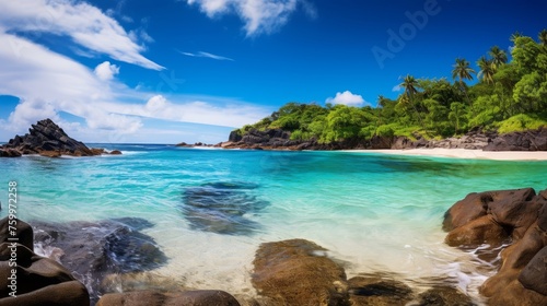 Clear blue sea and palm trees on paradise island