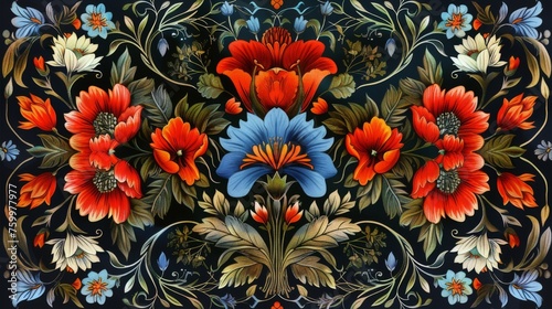 Slavic fabric pattern. Traditional floral beautifully folded textile with ornaments