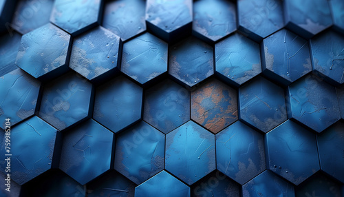 minimalistic abstract backdrop with a tessellation of hexagons, fading from cobalt to sky blue. 