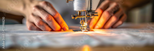 Tailor Working on Sewing Machine, Detailed Craftsmanship in Textile and Fashion Design