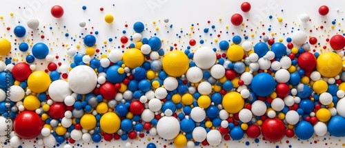  Wave of colored balloons, confetti in red, white, blue, yellow arrangement.