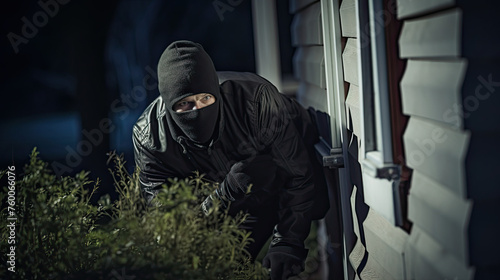 Burglar Breaking Into a House at night
