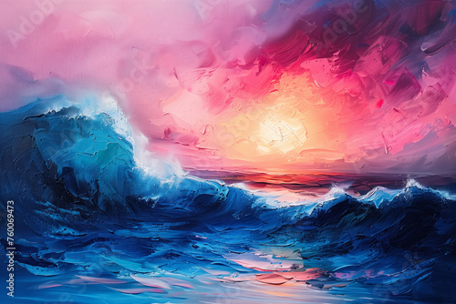 Abstract art - painting of the ocean at sundown