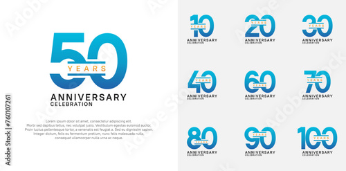 anniversary logotype vector set with blue color for special celebration