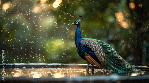 A peacock doing tai chi minimalist royal garden