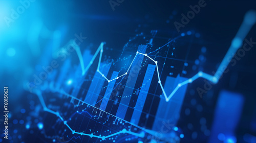 Abstract glowing big data forex candlestick chart on blurry city backdrop. Trade, technology, investment and analysis concept