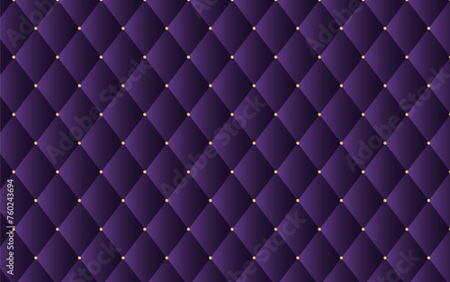 金の丸い留め具の紫色のキルティング生地の背景