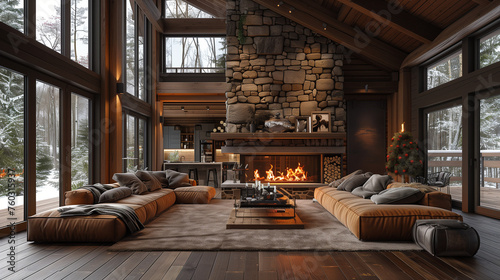 barndominium living room with fireplace