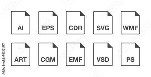 Black popular vector line document file format icons set. Multi types simple flat design vector infographic pictogram for app web website button ui ux interface elements isolated on white background