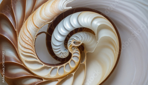 close-up of the mesmerizing pattern of a nautilus shell, detailed and realistic