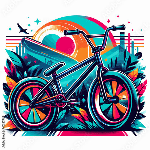 Urban style bmx bicycle jump pop art low poly color vibrant