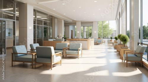 bright interior hospital building illustration welcoming efficient, organized clinical, functional technology bright interior hospital building