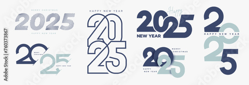 2025 Happy New Year logo text design. Trend collection of 2025 number design template. Design for Christmas decoration and business. Vector illustration for calendar, banner, card, label and symbol.