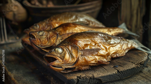 Dead Fish on Wooden Table