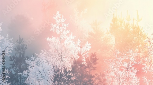 Wiosenna sceneria z abstrakcyjnie kontrastowymi kolorami drzew. Czarne i białe drzewa w pastelowej mgle. Atmosferyczna tapeta