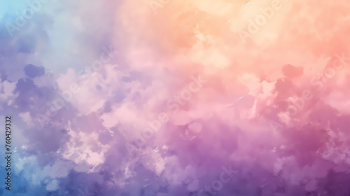 Wallpaper of watercolor painting of a sky at sunset, mostly pastel shades of pink, blue, and yellow. The clouds are thick and fluffy, and the sun is setting in the background.