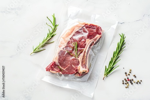 Florentine Steak in Vacuum Packaging, Elegant Presentation on White Background