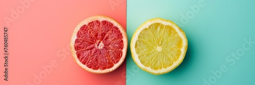 slices of grapefruit on colorful background. 