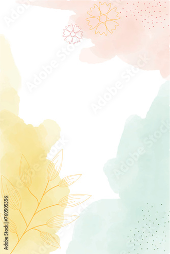 Watercolor light spring abstract vertical background, digital painting. Hand painted abstract watercolor background with flowers and leaves, vector illustration